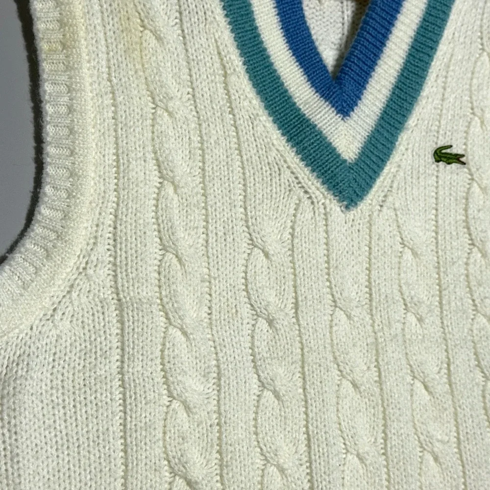 Izod Lacoste Cable Knit Vintage Sweater Vest Mens Size Medium White Preppy